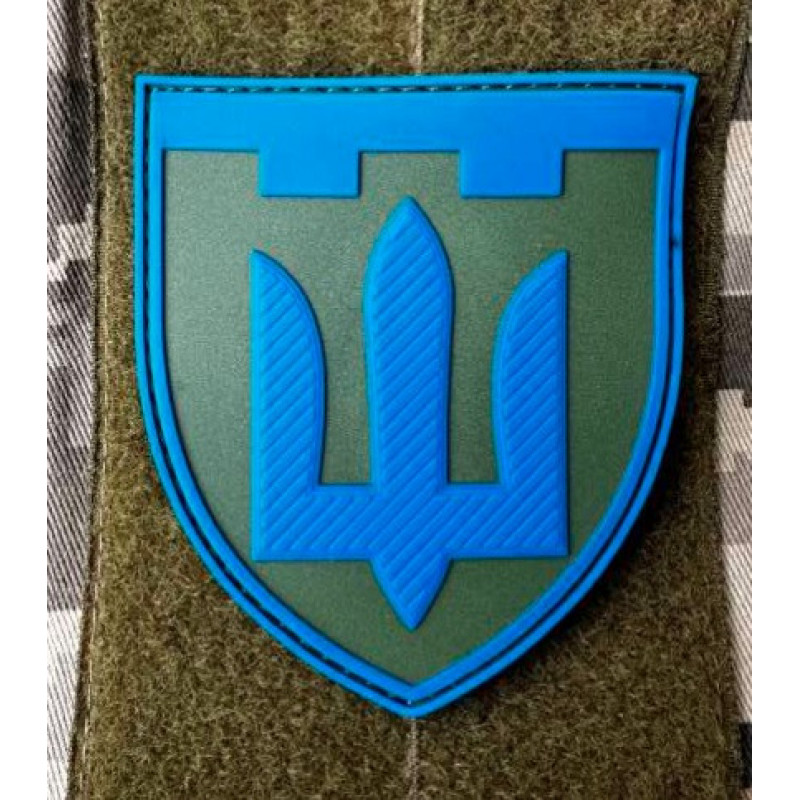 Патч ПВХ PiFi (Піфі) Тризуб. ТРО. блакитний на оливі