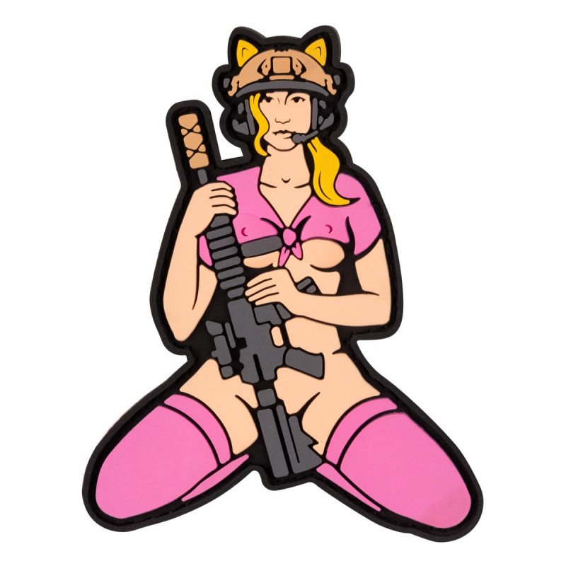 ПВХ патч (шеврон) Бренд Елемент Дівчина кішка рожева