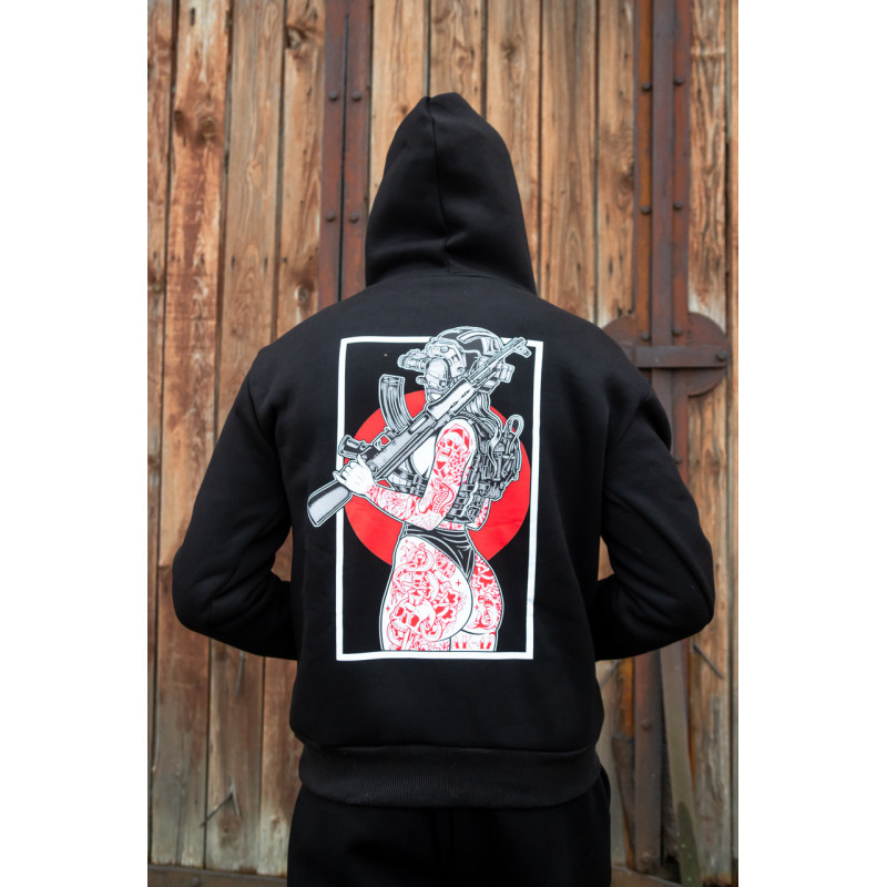Весняна толстовка худі чоловіче чорне "Military Girl" 2XL, 54