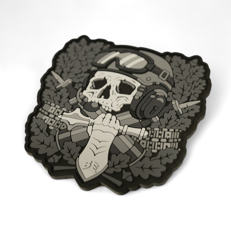 ПВХ патч (шеврон) Бренд Елемент Призрачный Танкист Чорно-білий