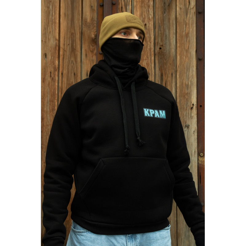 Весняна толстовка худі чоловіче чорне "Краматорськ" жовто-синій принт 46, S