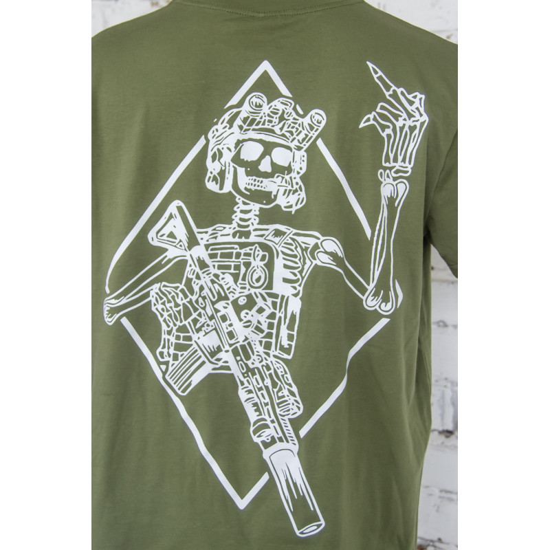 Футболка олива з принтом Fuck the Death для військових стрейч-кулір