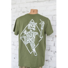 Футболка олива з принтом Fuck the Death для військових стрейч-кулір L