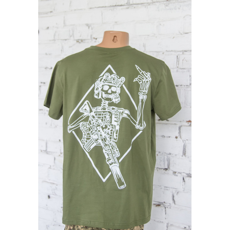 Футболка олива з принтом Fuck the Death для військових стрейч-кулір XL