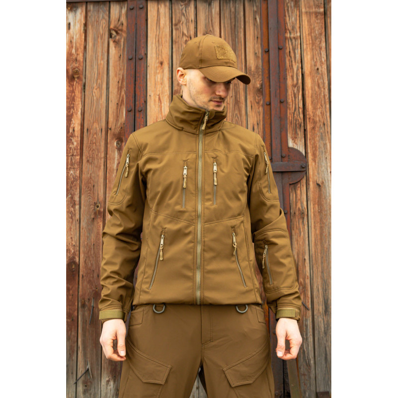 Тактична куртка софтшелл SoftShel демісезонна з капюшоном койот 182, 54, 2XL