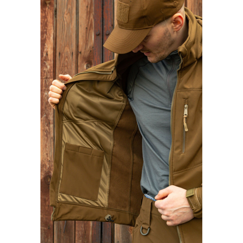 Тактична куртка софтшелл SoftShel демісезонна з капюшоном койот 188, 58, 4XL