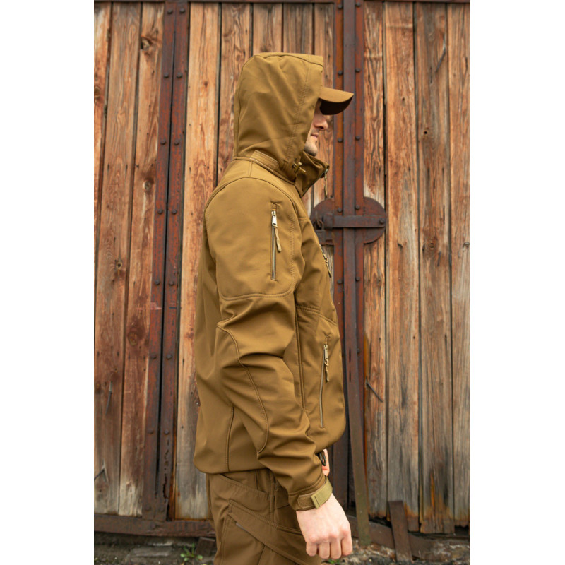 Тактична куртка софтшелл SoftShel демісезонна з капюшоном койот 188, 52, XL