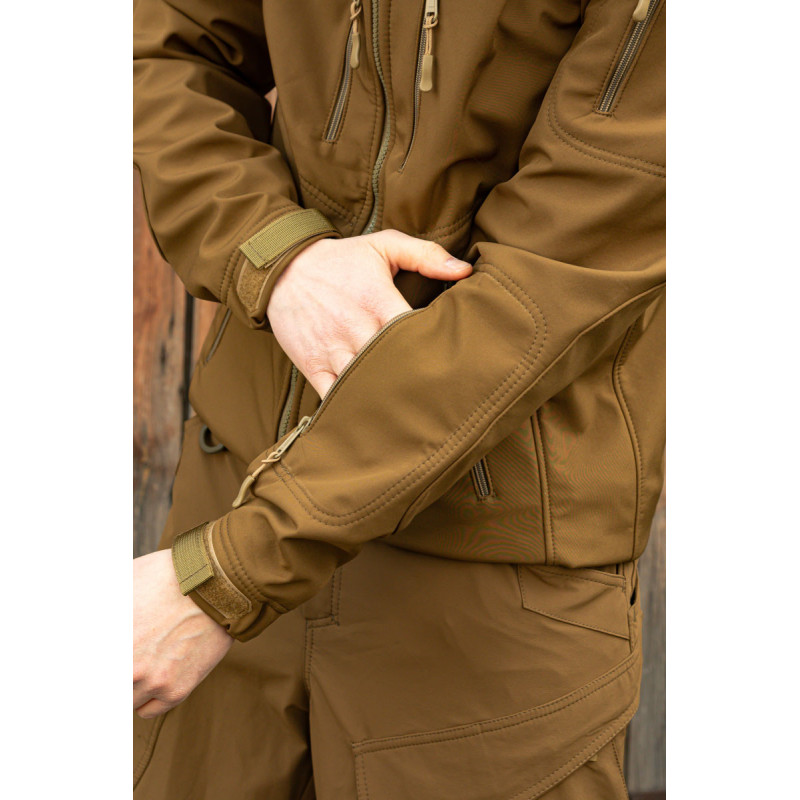 Тактична куртка софтшелл SoftShel демісезонна з капюшоном койот 188, 54, 2XL