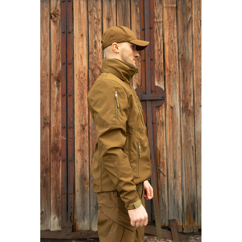 Тактична куртка софтшелл SoftShel демісезонна з капюшоном койот 188, 56, 3XL