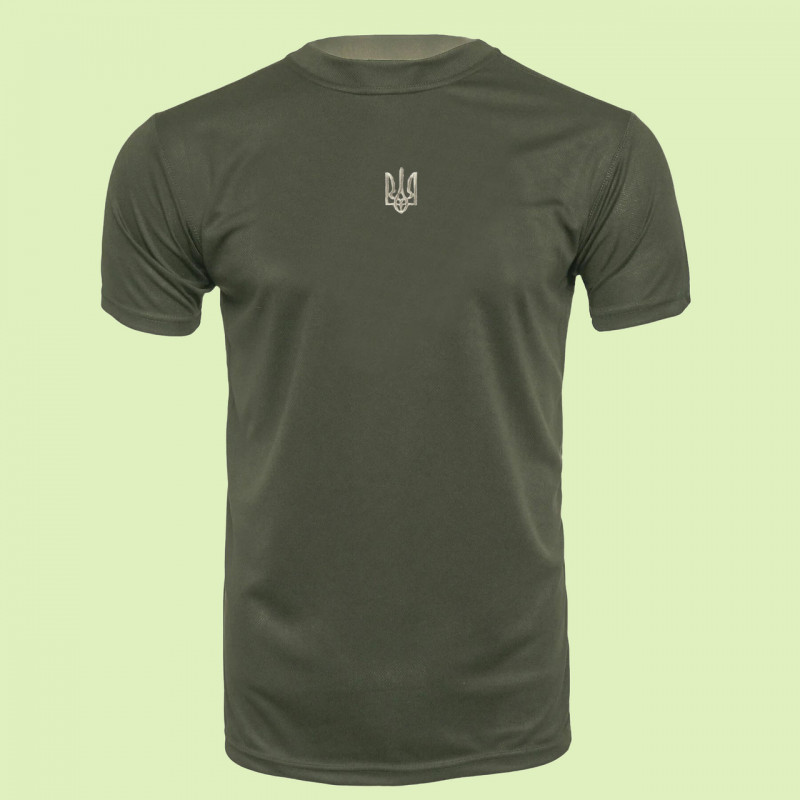 Тактична футболка олива Coolpass з вишитим тризубом 50, L