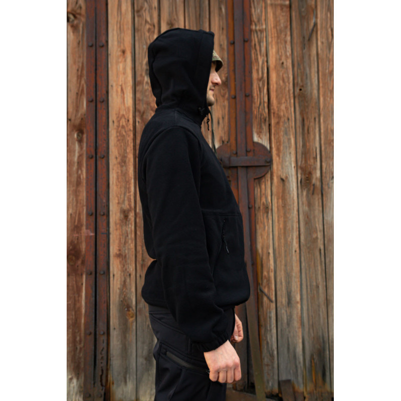 Тактична флісова кофта чорна з капюшоном