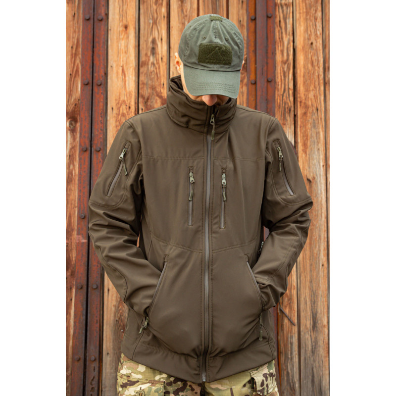 Тактична куртка софтшелл SoftShel демісезонна з капюшоном олива 176, 48, M