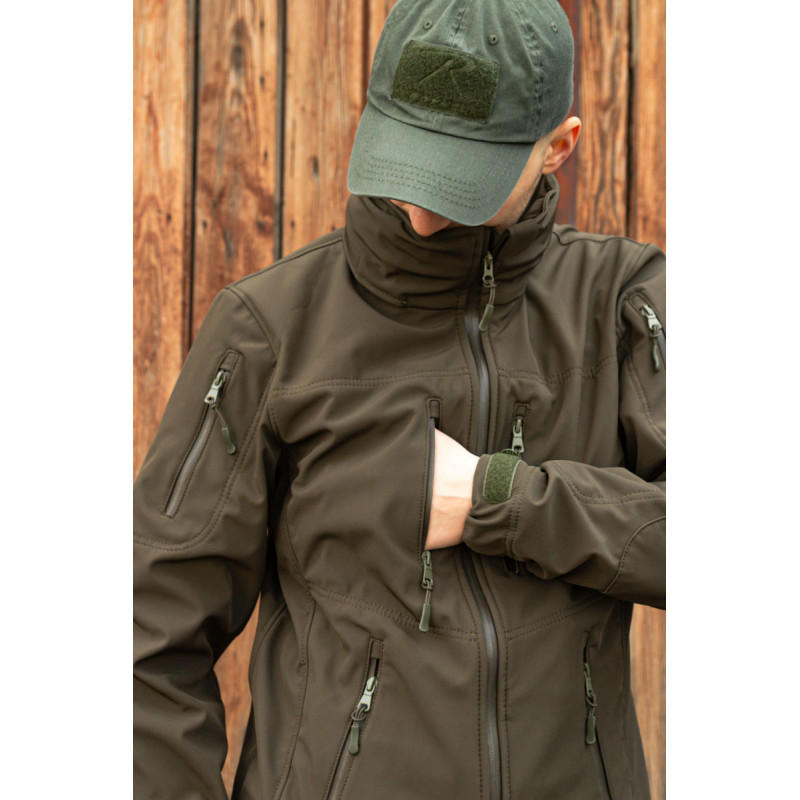 Тактична куртка софтшелл SoftShel демісезонна з капюшоном олива 176, 58, 4XL