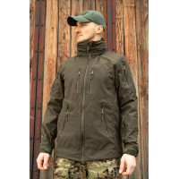Тактична куртка софтшелл SoftShel демісезонна з капюшоном олива 182, 56, 4XL