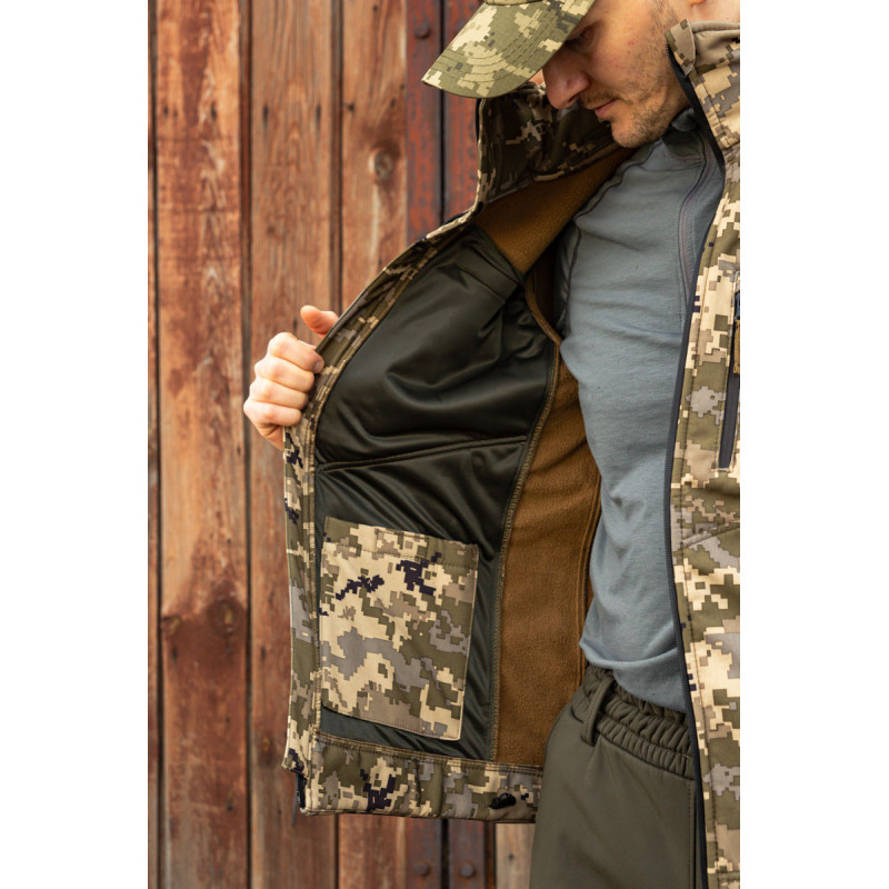 Тактична куртка софтшелл SoftShel демісезонна з капюшоном піксель XL, 52