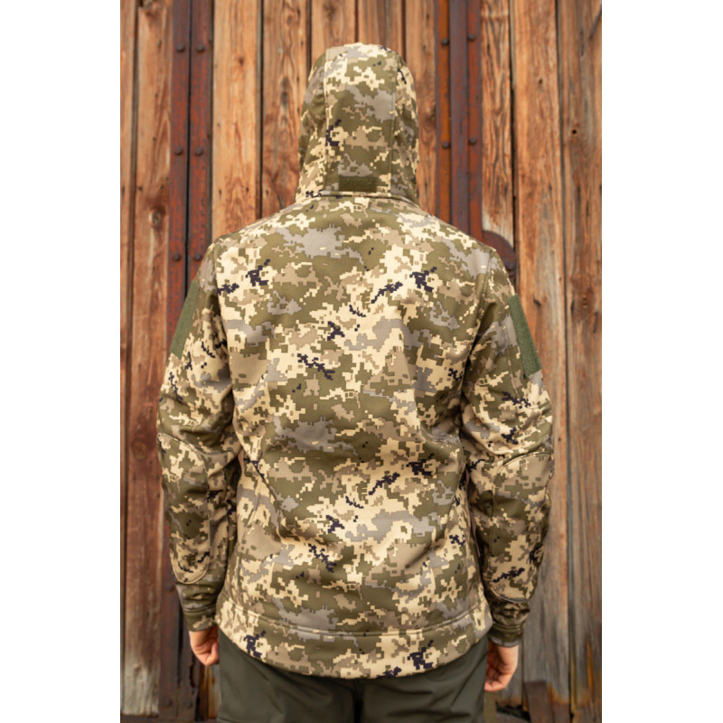 Тактична куртка софтшелл SoftShel демісезонна з капюшоном піксель 3XL, 56