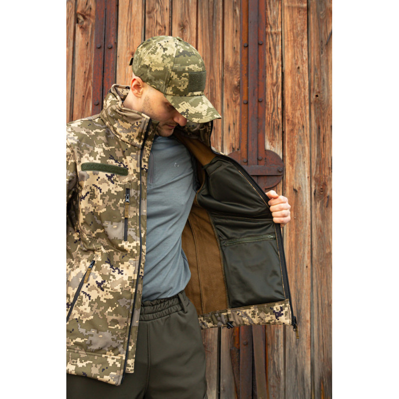 Тактична куртка софтшелл SoftShel демісезонна з капюшоном піксель 6XL, 62