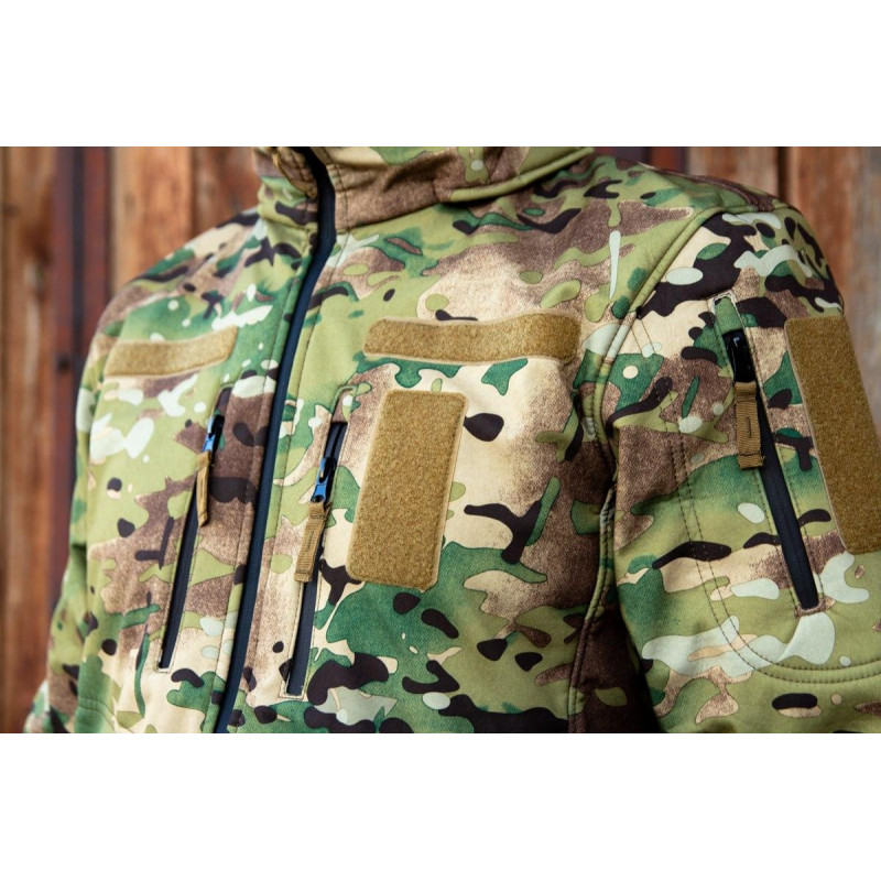 Тактична куртка софтшелл SoftShel демісезонна з капюшоном мультикам