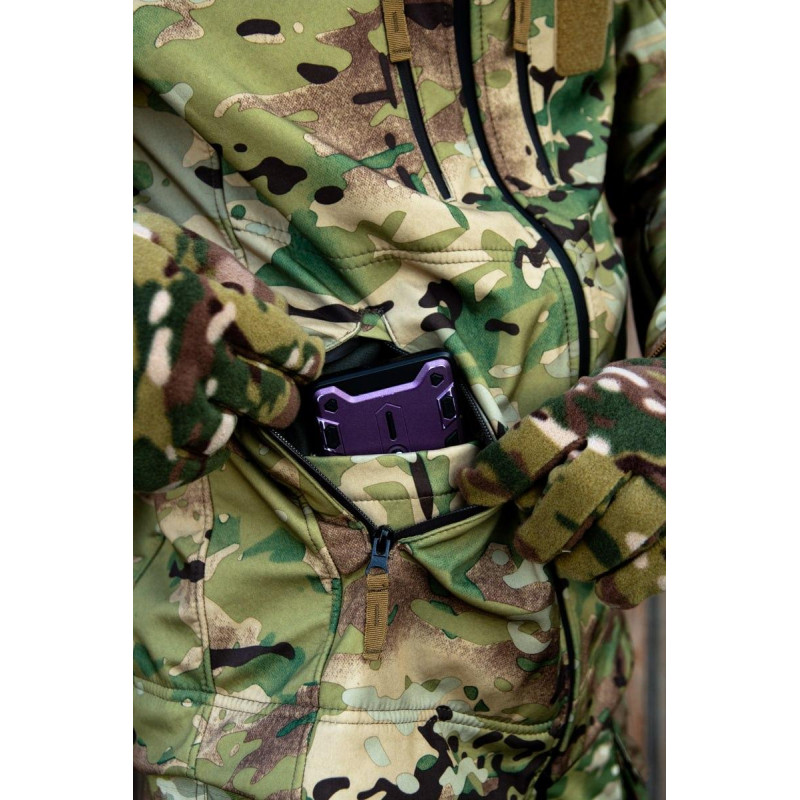 Тактична куртка софтшелл SoftShel демісезонна з капюшоном мультикам