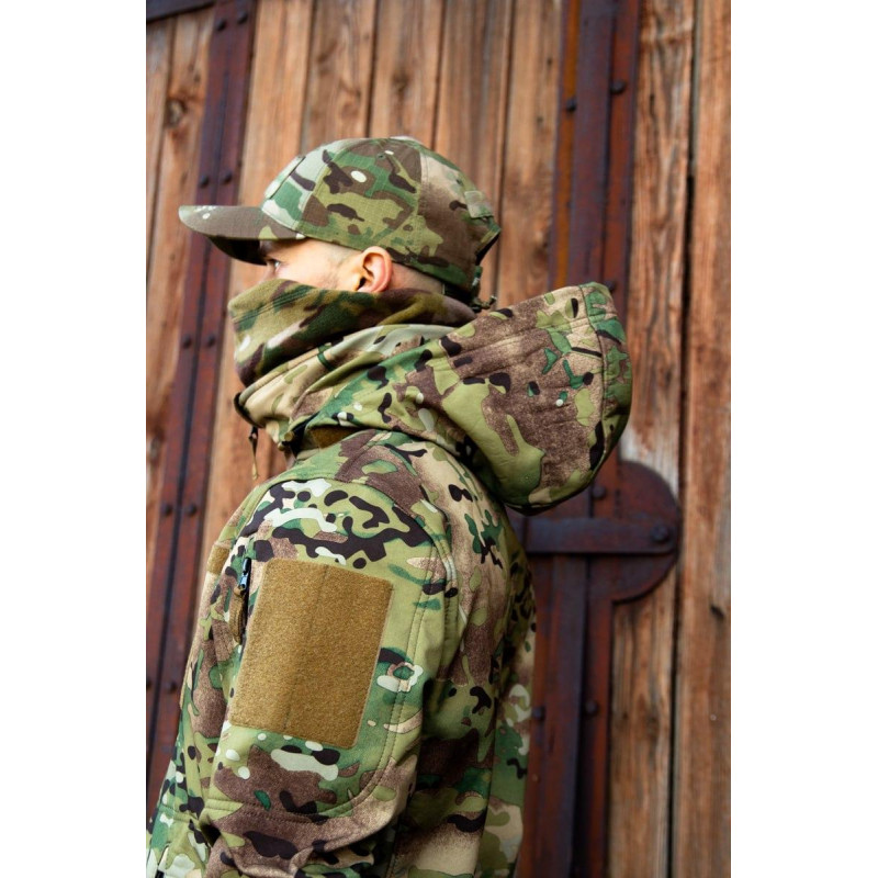 Тактична куртка софтшелл SoftShel демісезонна з капюшоном мультикам