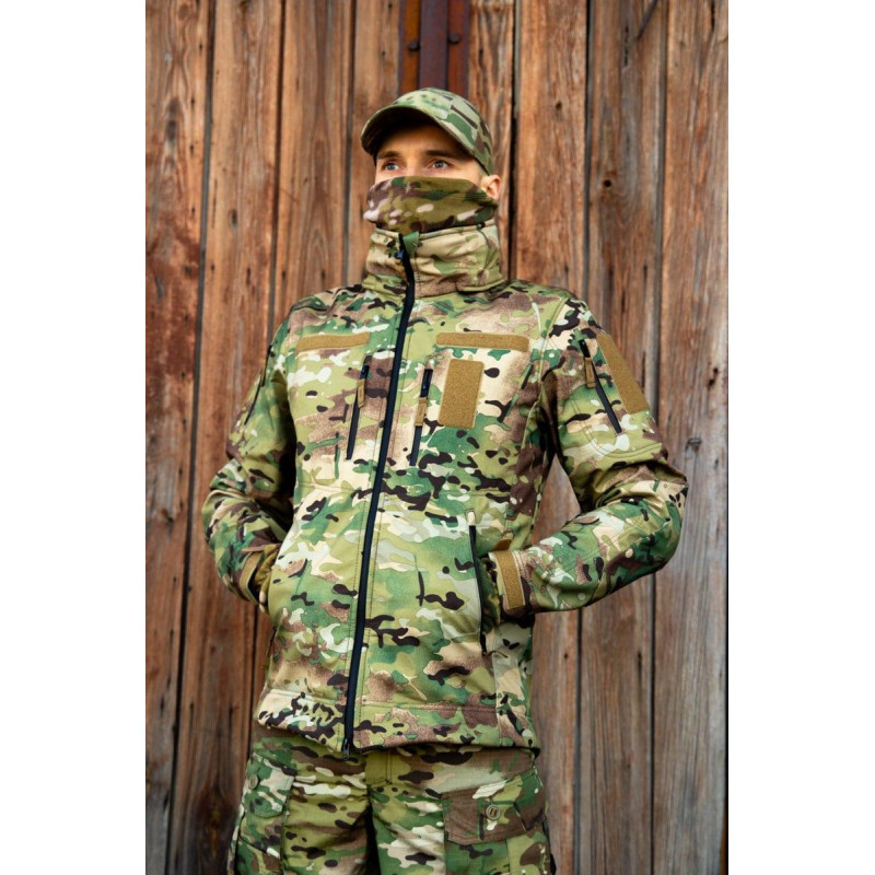 Тактична куртка софтшелл SoftShel демісезонна з капюшоном мультикам 3xl, 56