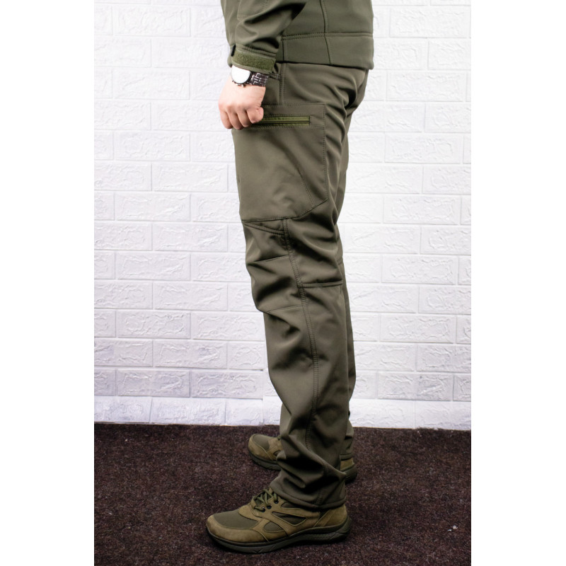 Тактичні штани Softshell софтшелл олива демісезонні
