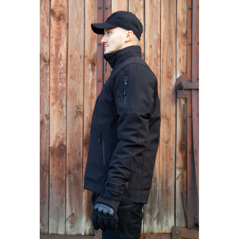 Тактична чорна зимова куртка Soft-Shell Омні-хіт з капюшоном
