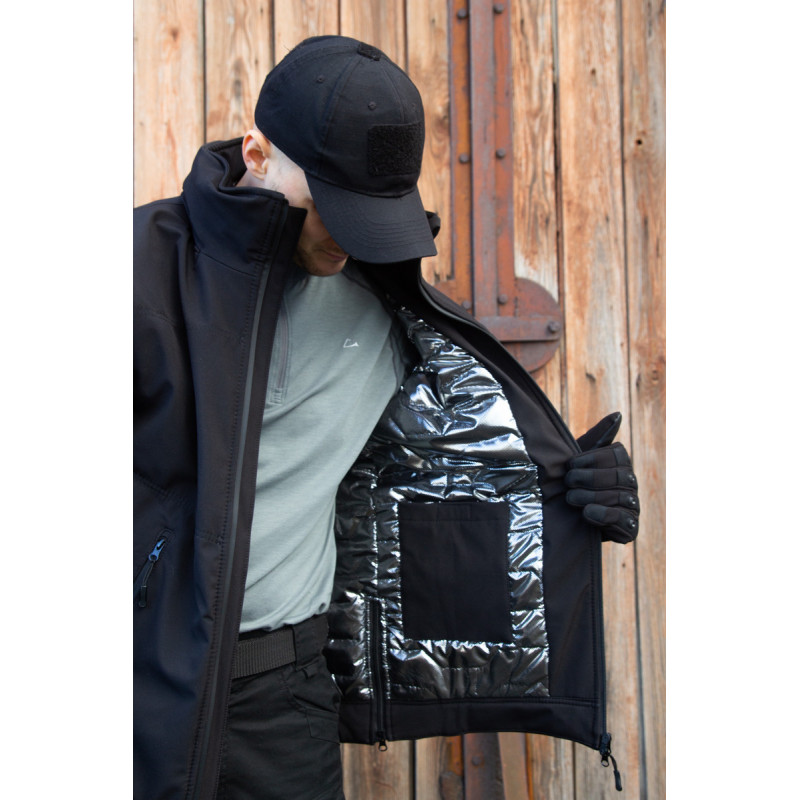 Тактична чорна зимова куртка Soft-Shell Омні-хіт з капюшоном