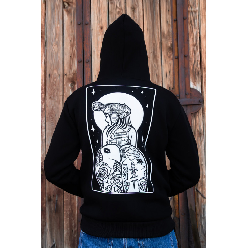 Зимова толстовка худі чоловіче чорне "Millitary Girl 2.0" XL, 52
