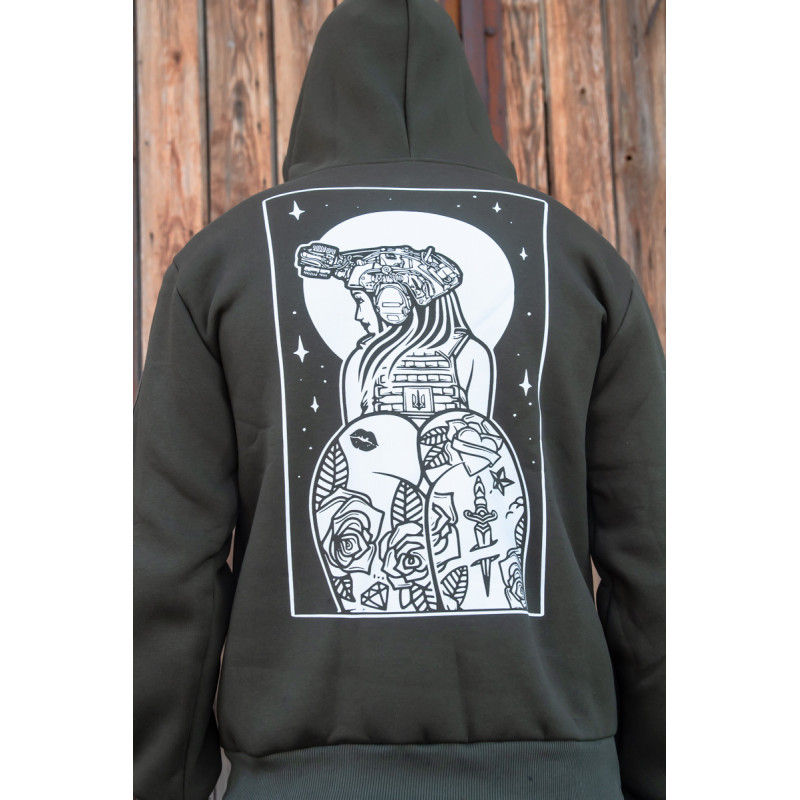 Зимова толстовка худі чоловіче олива "Millitary Girl 2.0" XL, 52