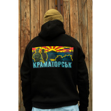 Весняна толстовка худі чоловіче чорне "Краматорськ" жовто-червоний принт 54, XXL
