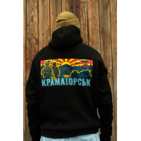 Зимова толстовка худі чоловіче чорне "Краматорськ" жовто-червоний принт XL, 52