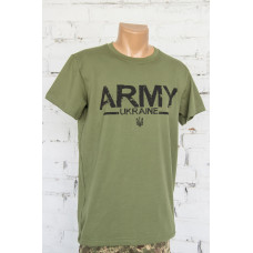 Футболка олива з принтом ARMY UKRAINE стрейч-кулір для військових 2XL