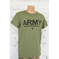 Футболка олива з принтом ARMY UKRAINE стрейч-кулір для військових 3XL