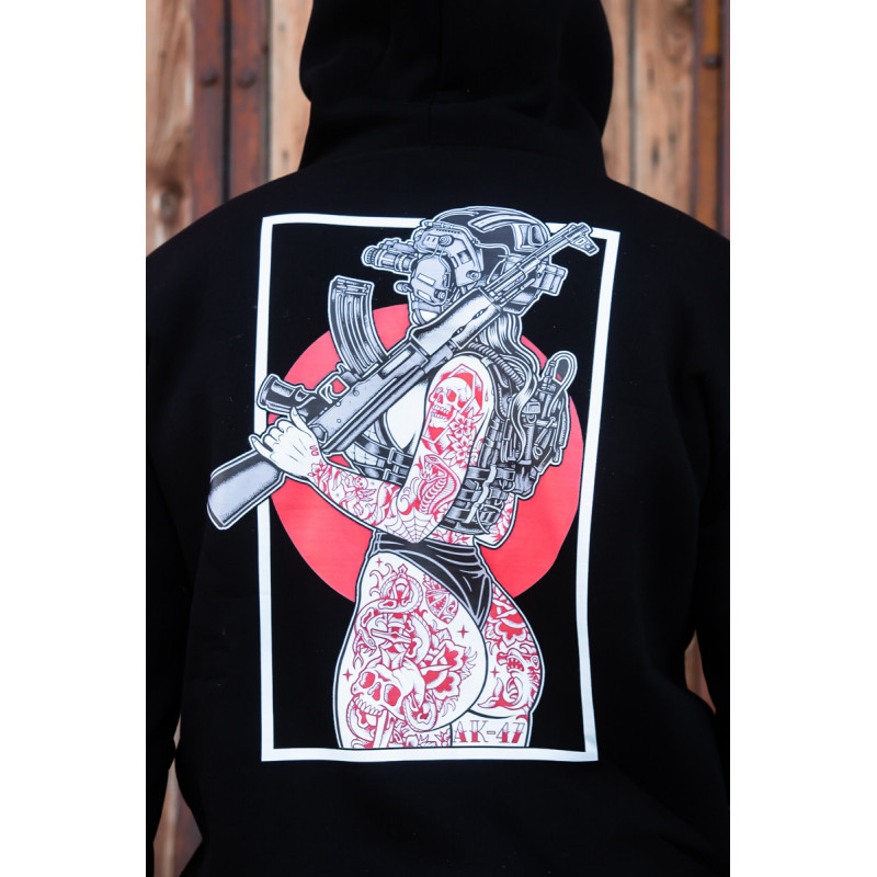 Зимова толстовка худі чоловіче чорне "Millitary Girl" 2XL, 54