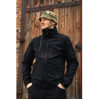 Тактична куртка софтшелл SoftShel демісезонна з капюшоном чорна