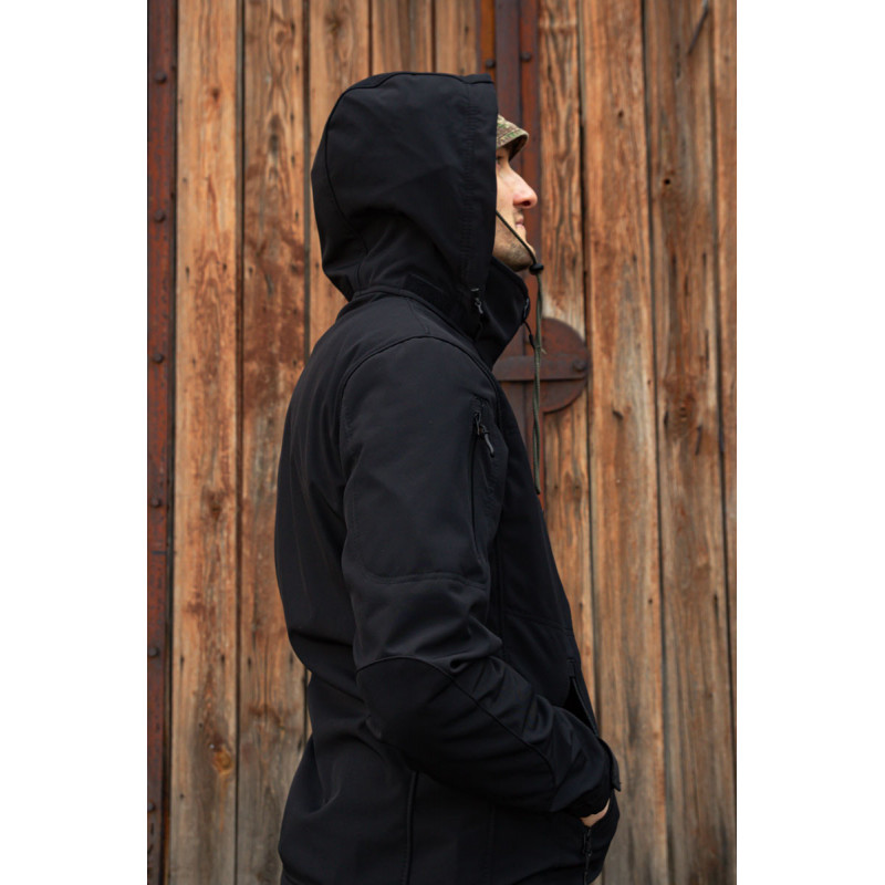 Тактична куртка софтшелл SoftShel демісезонна з капюшоном чорна 176, 58, 4XL