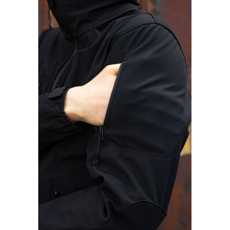 Тактична куртка софтшелл SoftShel демісезонна з капюшоном чорна 182, 56, 3XL
