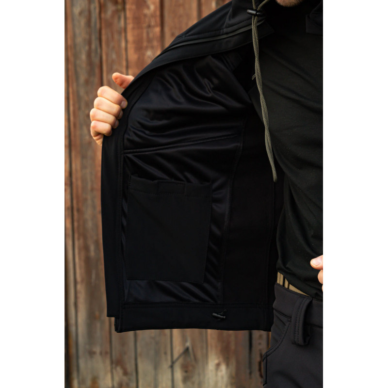 Тактична куртка софтшелл SoftShel демісезонна з капюшоном чорна 182, 56, 3XL